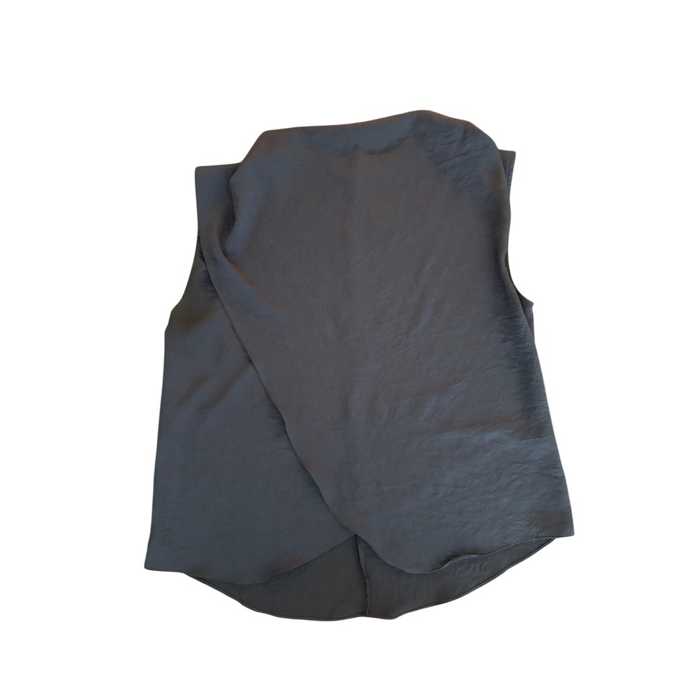 Zara Navy Blue Sleeveless Wrap Front Textured Blouse Top Large (1308)